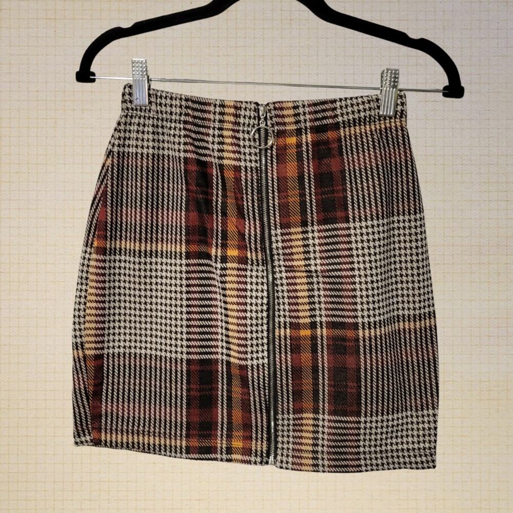 Dark Academia Plaid Bodycon Pencil Skirt Rainbow Size Small Stretchy Zippered